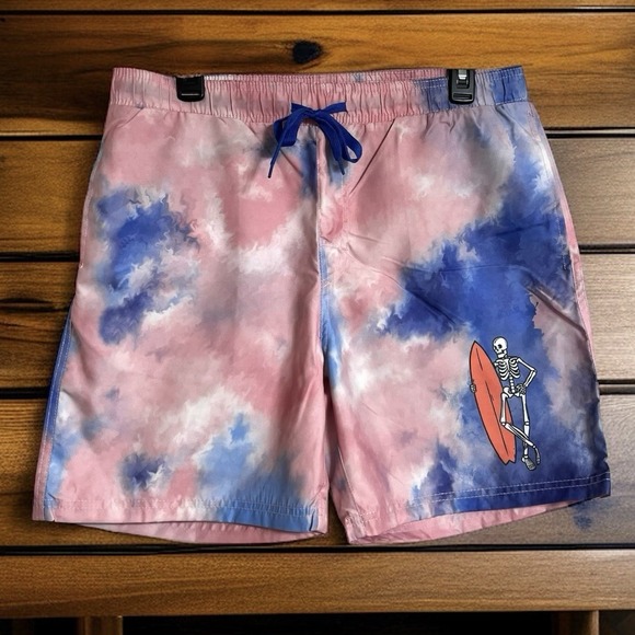 Chemistry Men Swim Trunks Large Mesh Lining Surfboard Skeleton Pockets Tie Dye - Picture 13 of 13